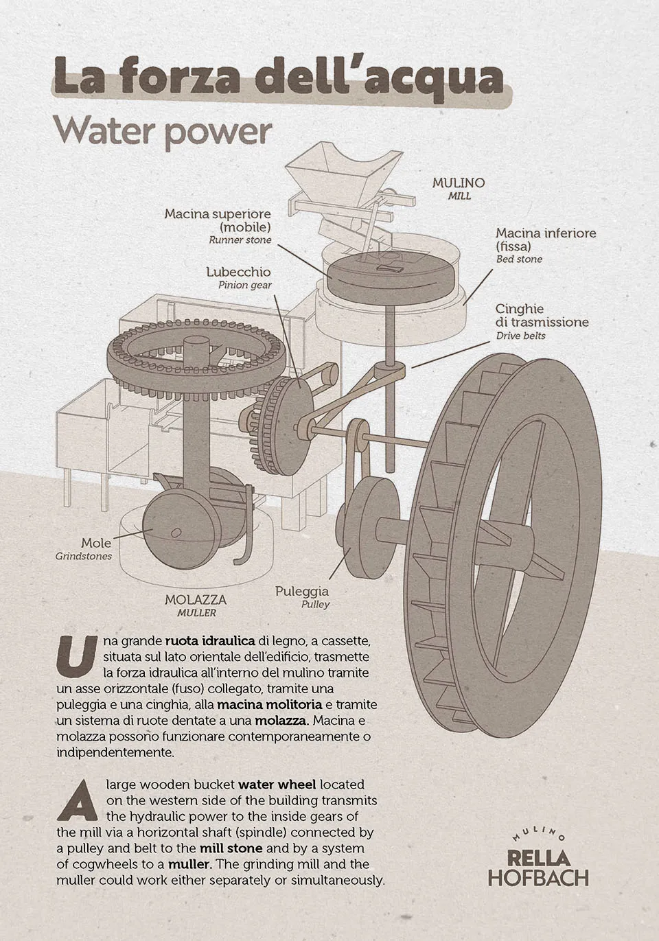 Infografica con il modello 3D del mulino