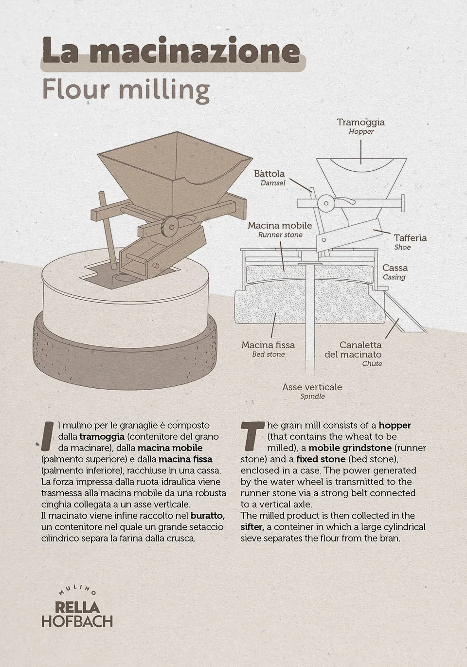 Infografica con il modello 3D del mulino