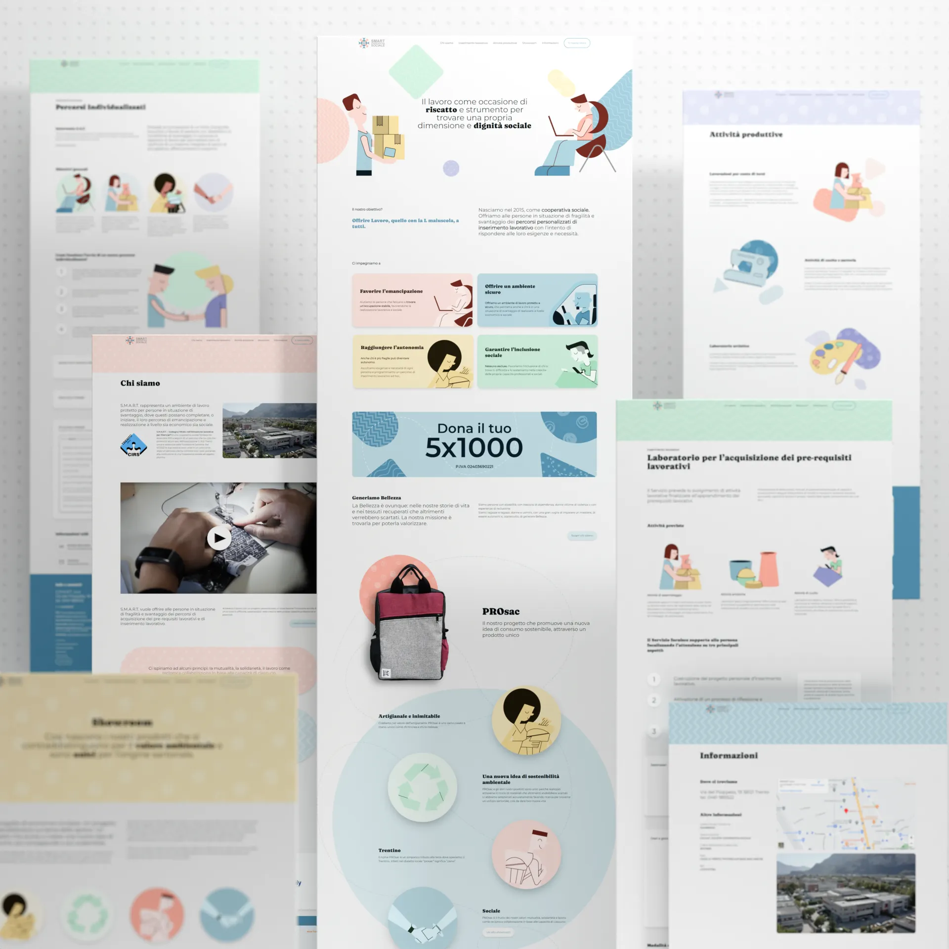 Mockup delle pagine del sito web di Smart Scs