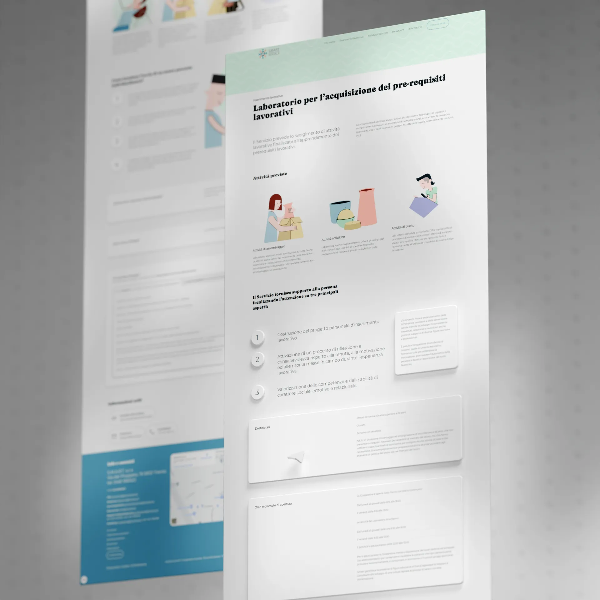 Mockup delle pagine interne del sito web di Smart Scs