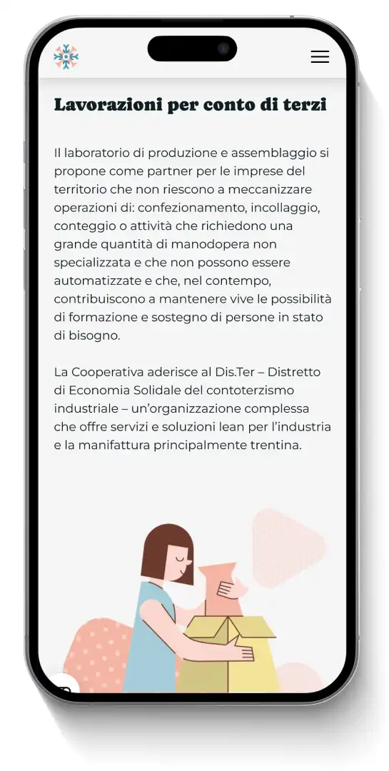 Una pagina del sito web di Smart da mobile